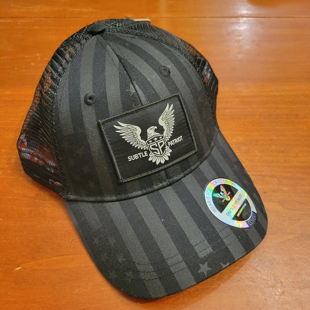 Subtle Patriot Eagle Covert Cap Black Gray‎ Flag Print Trucker Hat Mesh